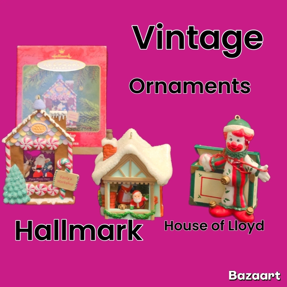 Hallmark Vintage Ornaments Mr And Mrs Santa / Santas Work Shop / House Of Lloyd